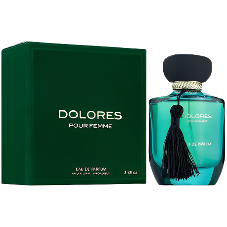 Dolores Pour Femme perfume bottle and packaging on a white background