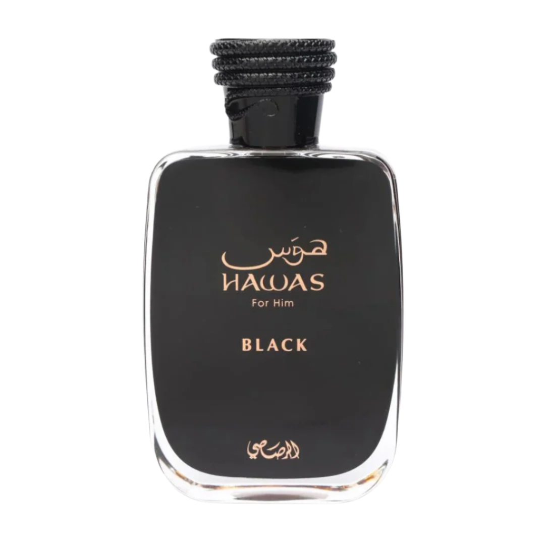 Hawas Black packaging – intense and elegant Rasasi perfume