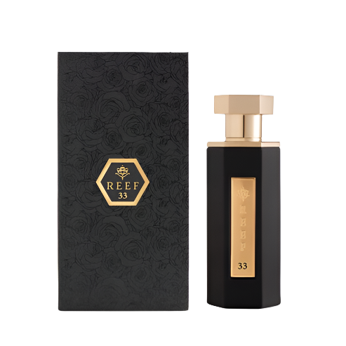 Reef 33 EDP 200ml unisex perfume bottle featuring saffron, rosemary, and oud notes in elegant Arabic packaging