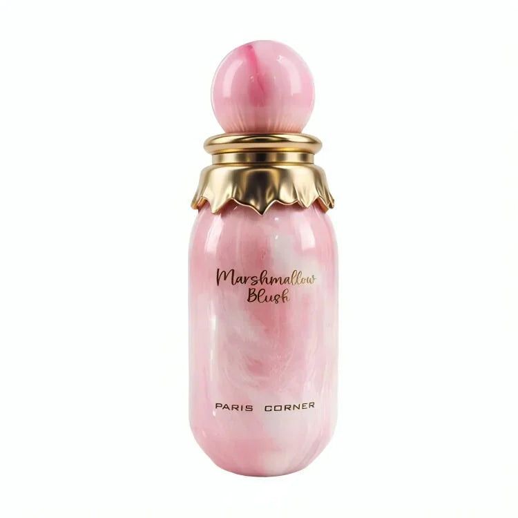 Pink bottle of masrhsmallow blush perfume front side
