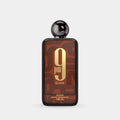 9pm Elixir perfume brown with gold front side bottle perfume image
