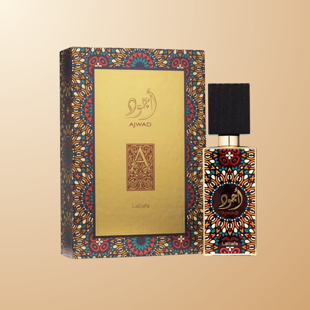 Ajwad Lattafa 100ml EDP gold mosaic box packaging and bottle – rose jasmine vanilla amber perfume available in Nairobi, Mombasa, Malindi | Parfum Zone Kenya