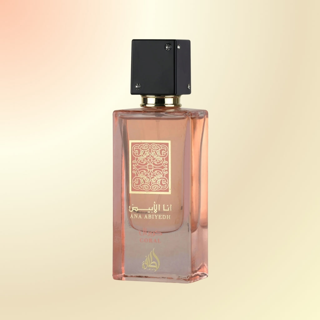 Ana abiyedh Coral perfume by Lattafa pink bottle 
