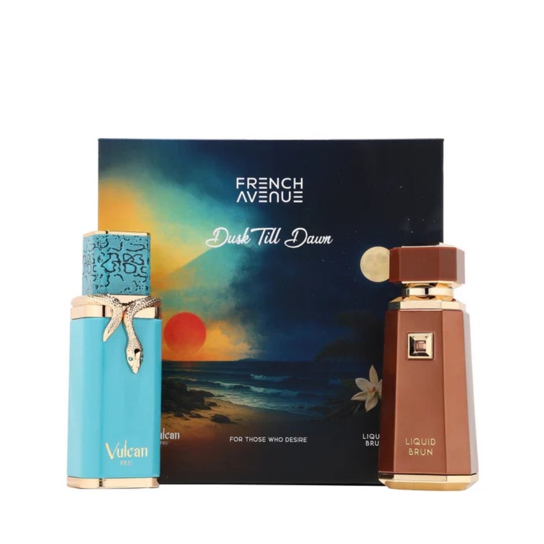 Dusk Till Dawn French Avenue gift set featuring liquid Brun & Vulcan Fue perfumes