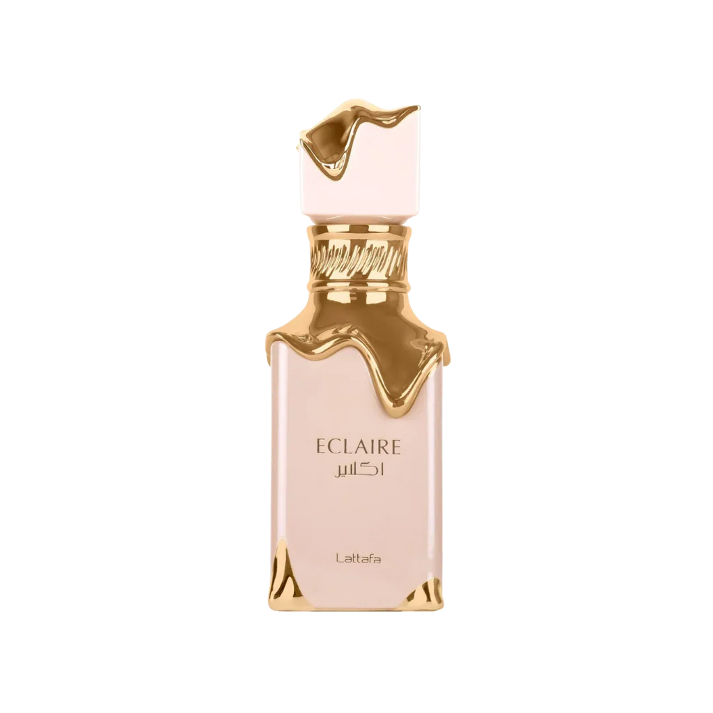 Eclaire perfume bottle with gold accents, luxury fragrance, Lattafa, elegant design