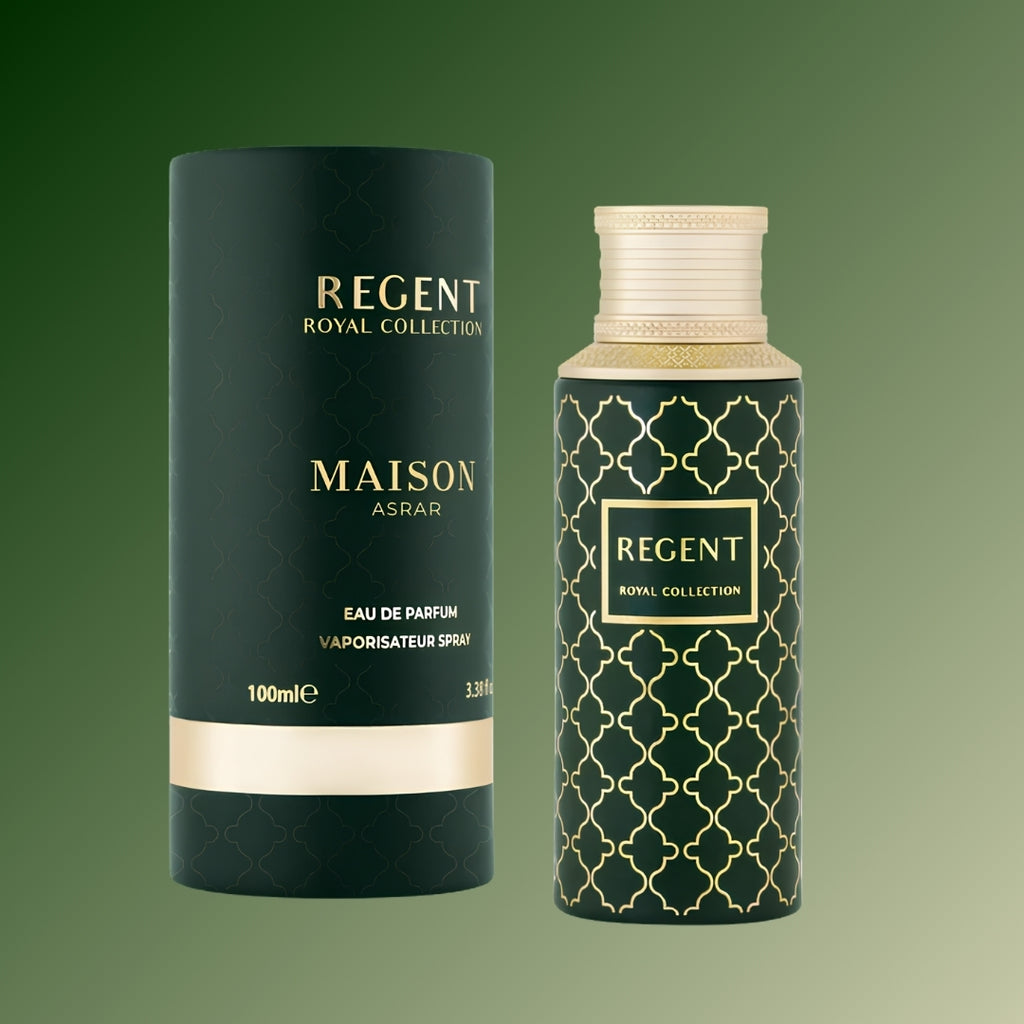 Maison Asrar Regent 100ml EDP dark green and gold bottle, Sospiro Vibrato inspired fragrance, Parfum Zone Kenya