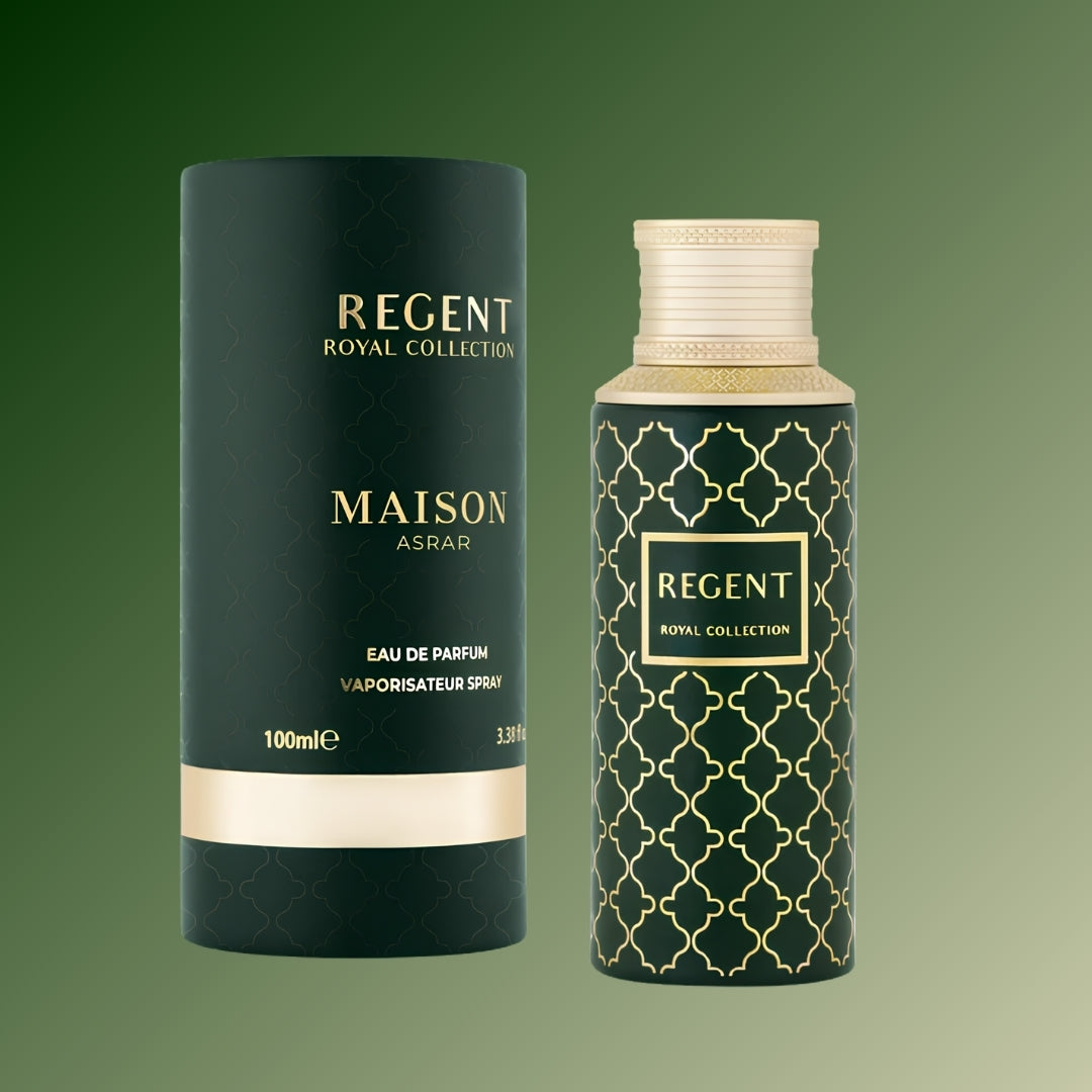 Maison Asrar Regent 100ml EDP dark green and gold bottle, Sospiro Vibrato inspired fragrance, Parfum Zone Kenya