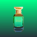 Afnan's Mystique Bouquet perfume bottle front side image on a green gradient background