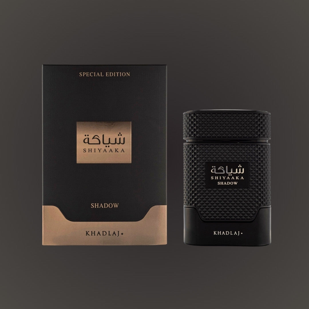 Shiyaáña Shadow perfume bottle and packaging on a dark background