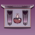 Afnan supremacy purple pour femme Perfume gift set with 100ml perfume, body lotion and shower gel in  a box on a purple background