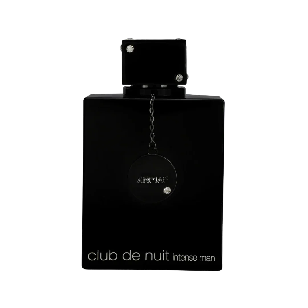 Club de Nuit Intense Man Eau de Toilette 105ml black perfume bottle on black background