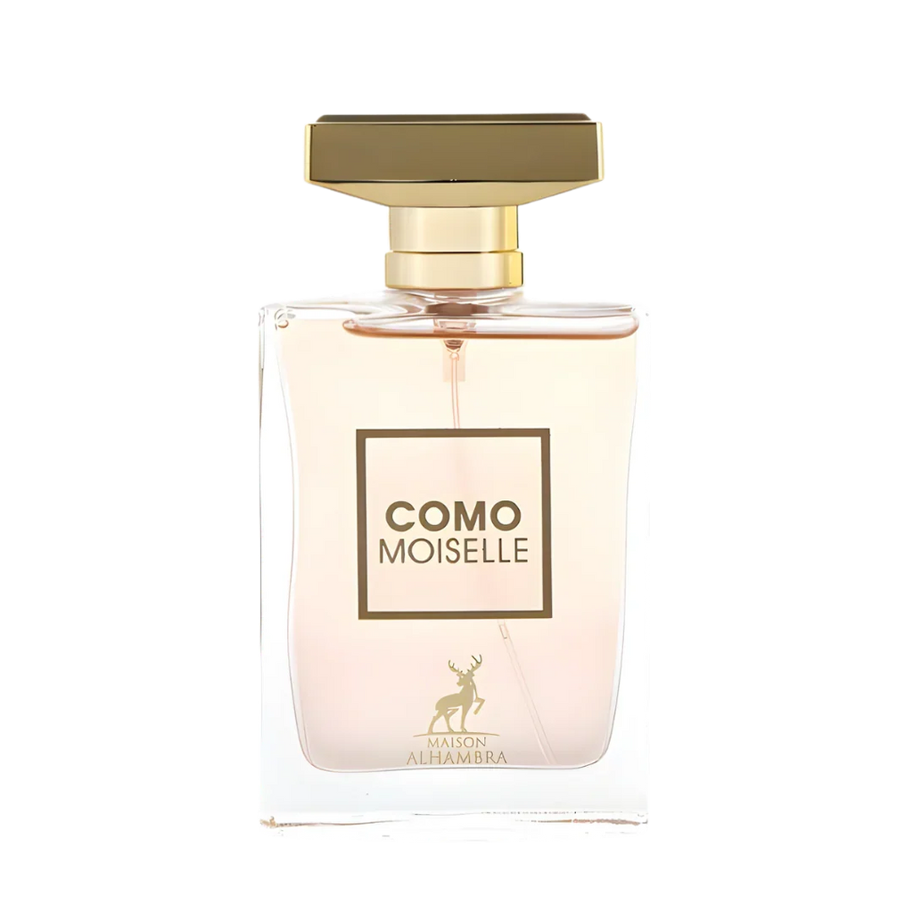 Como Moiselle perfume bottle with gold cap, luxury fragrance, 100ml Maison Alhambra