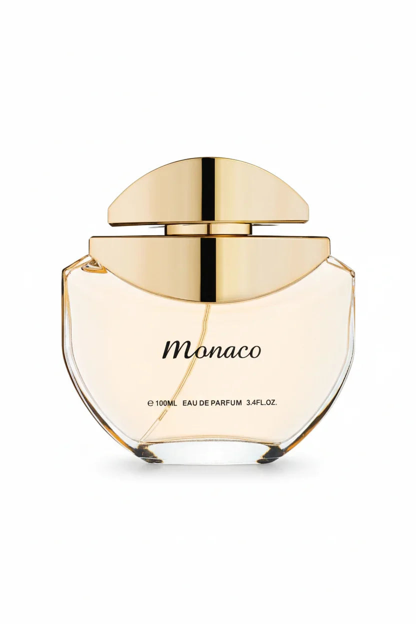Monaco Eau de Parfum 100ml luxury perfume bottle with gold cap on white background