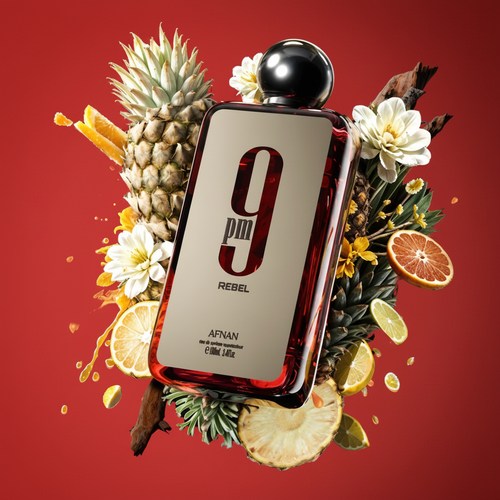 9PM Rebel by Afnan 100ml EDP - Fruity red background