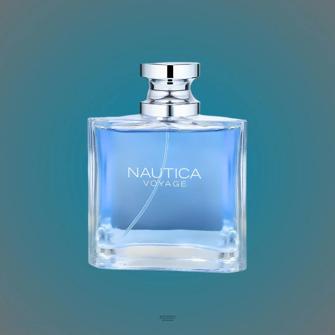 Nautica Voyage perfume bottle on a gradient blue background